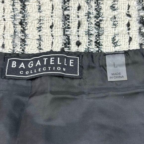 Bagatelle NWT White Black Tweed Striped Asymmetric Pencil Straight Wrap Skirt L - Picture 7 of 7